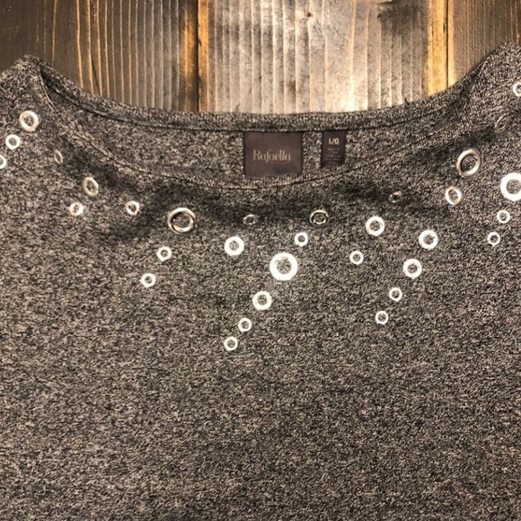 Rafaella Womens Boatneck Top SZ L with silver rivets around collar! 3/4 Sleeve - Picture 6 of 7